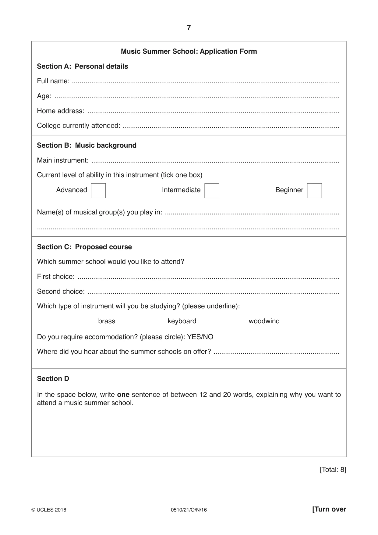 Cambridge IGCSE English - Second Language (oral endorsement) 0510 2016 Oct/Nov Paper 2 · Variant 1 question paper, page 7 of 16