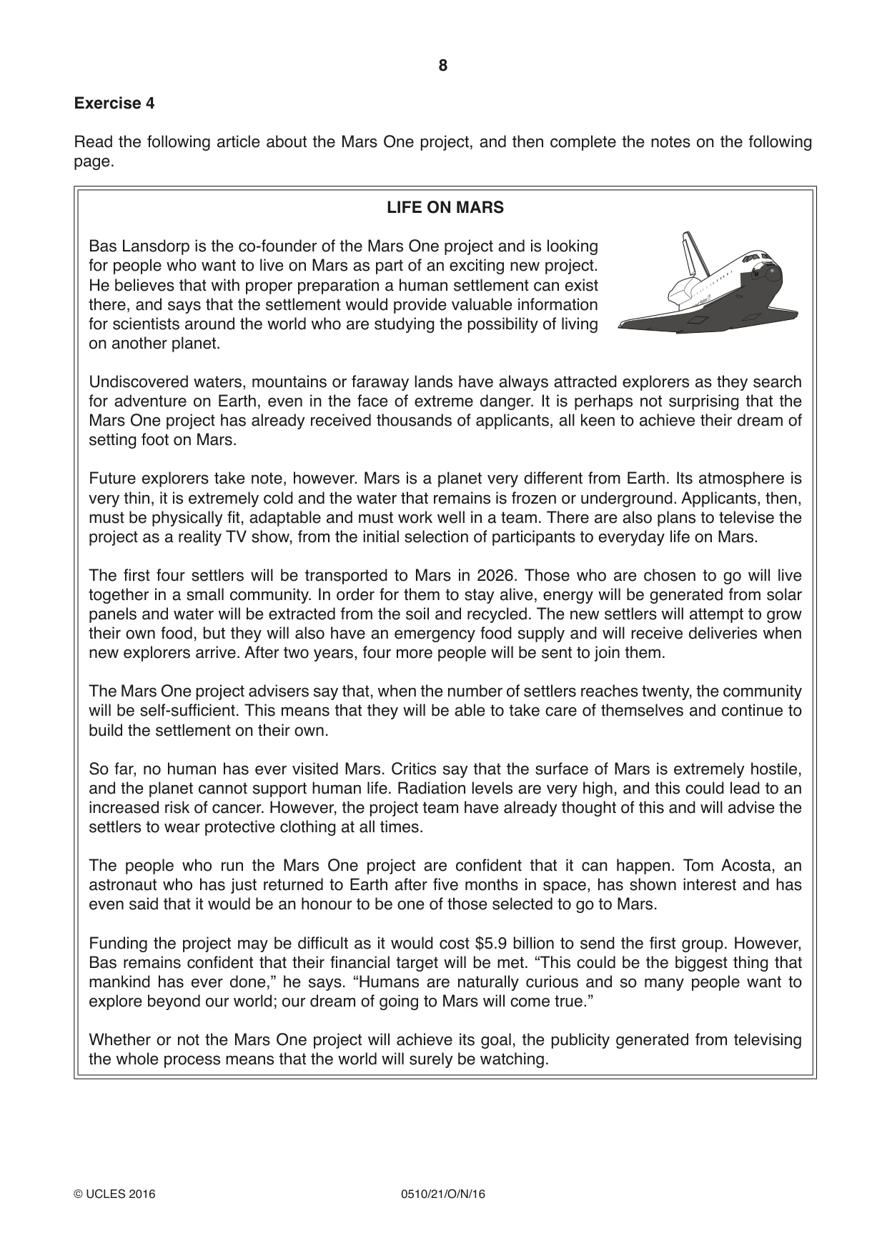 Cambridge IGCSE English - Second Language (oral endorsement) 0510 2016 Oct/Nov Paper 2 · Variant 1 question paper, page 8 of 16