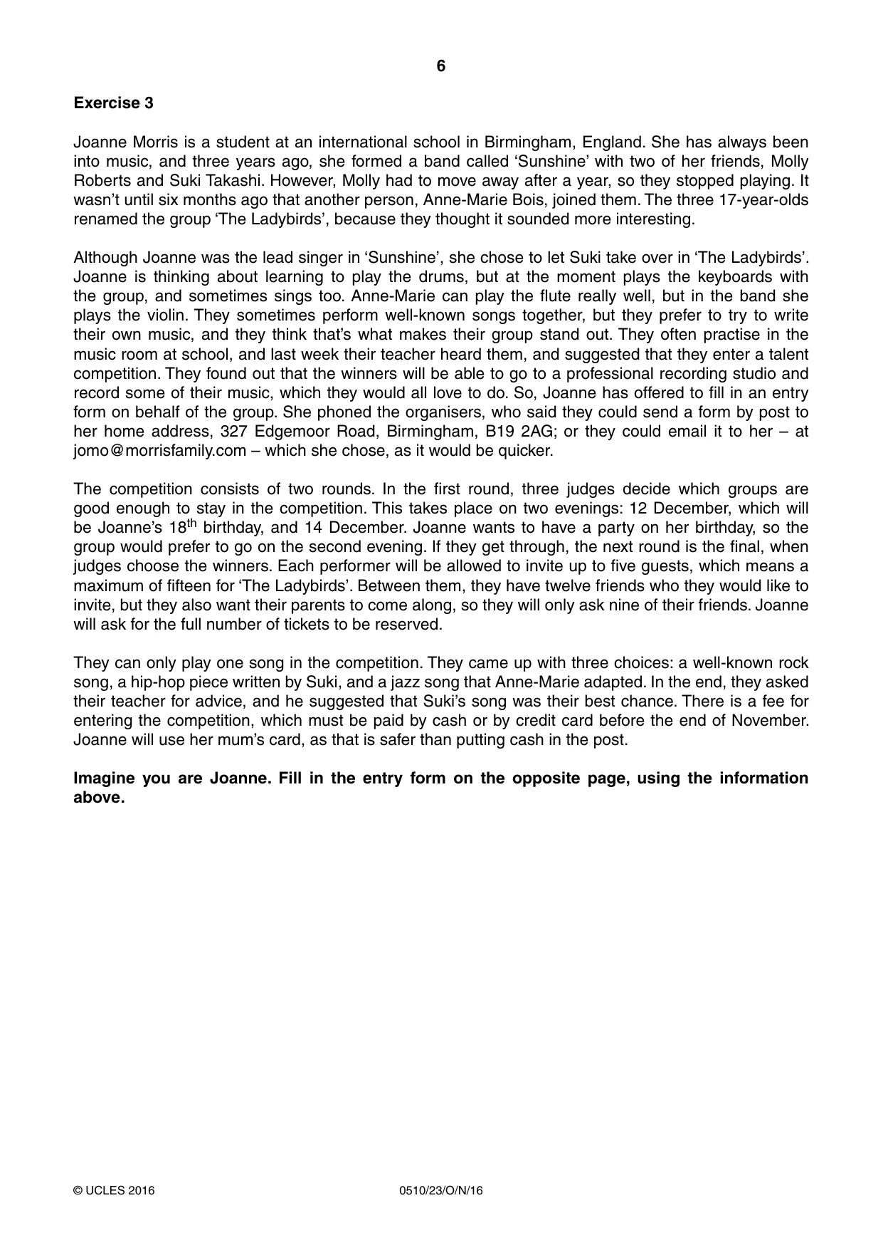 Cambridge IGCSE English - Second Language (oral endorsement) 0510 2016 Oct/Nov Paper 2 · Variant 3 question paper, page 6 of 16