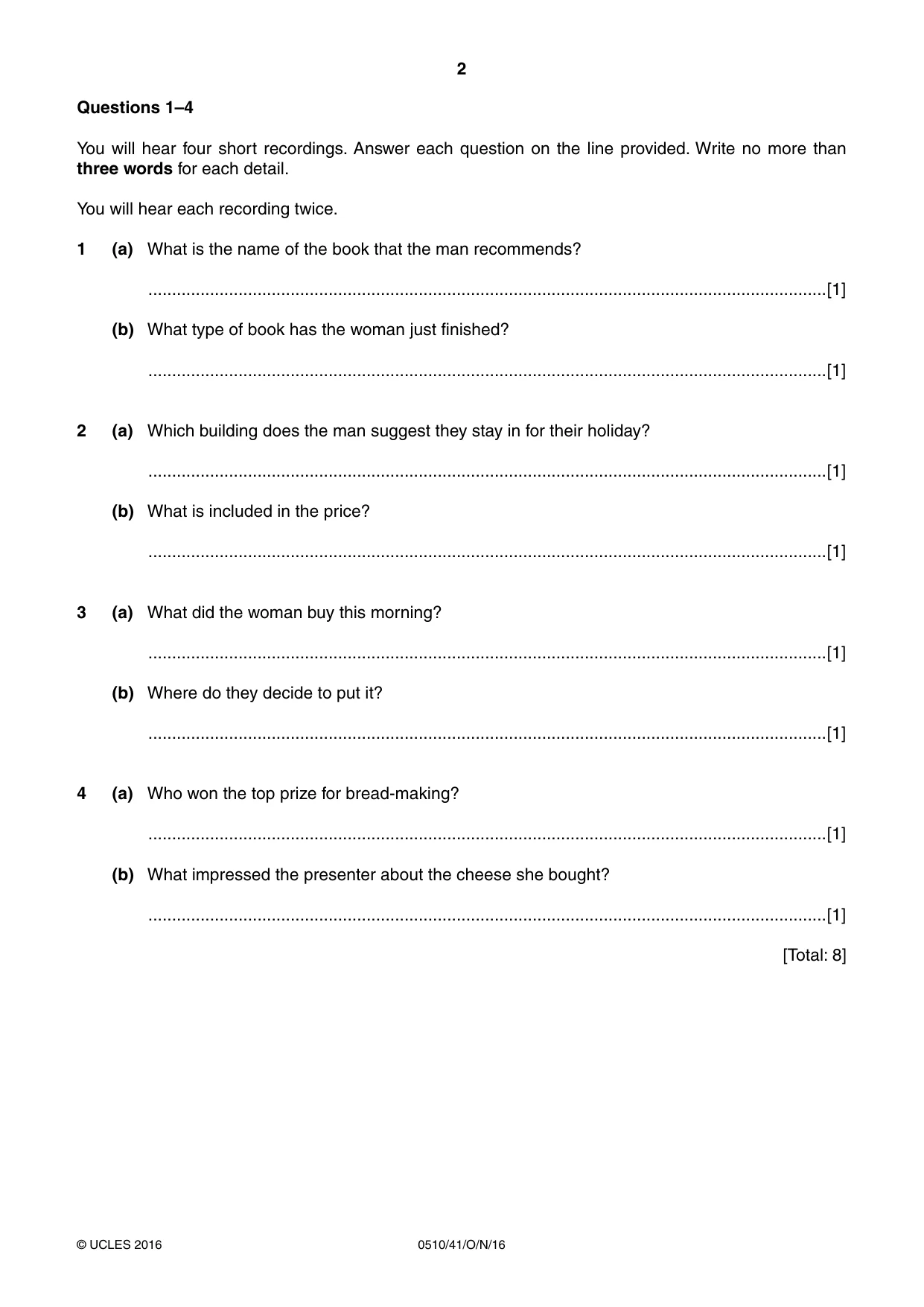 Cambridge IGCSE English - Second Language (oral endorsement) 0510 2016 Oct/Nov Paper 4 · Variant 1 question paper, page 2 of 12