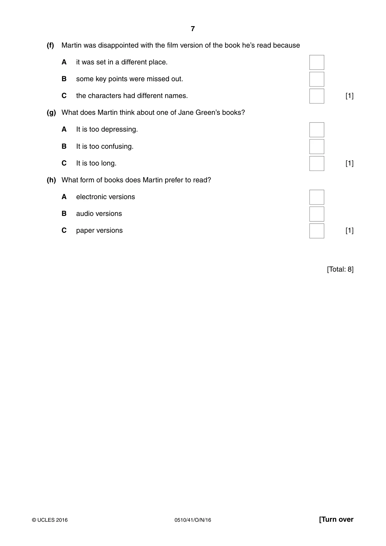 Cambridge IGCSE English - Second Language (oral endorsement) 0510 2016 Oct/Nov Paper 4 · Variant 1 question paper, page 7 of 12