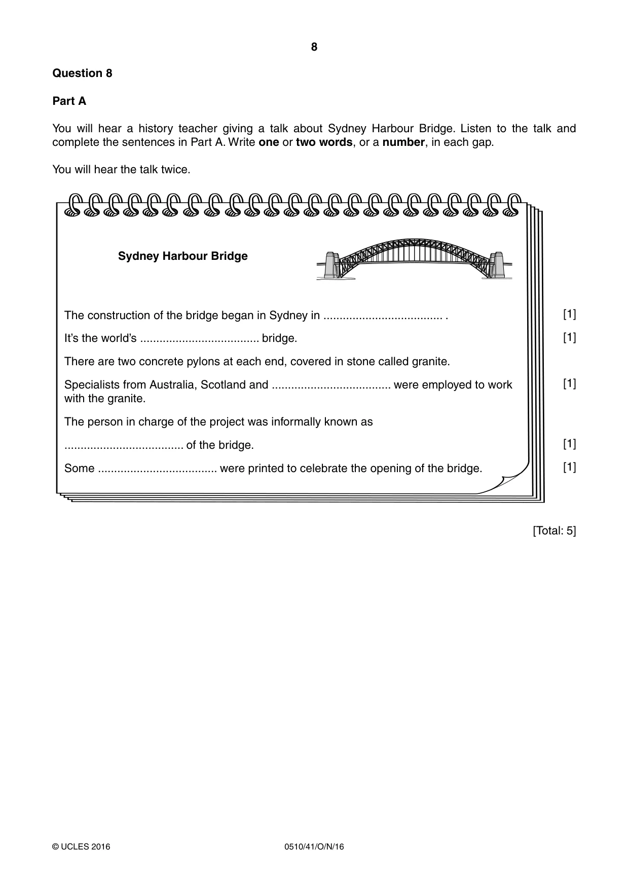 Cambridge IGCSE English - Second Language (oral endorsement) 0510 2016 Oct/Nov Paper 4 · Variant 1 question paper, page 8 of 12