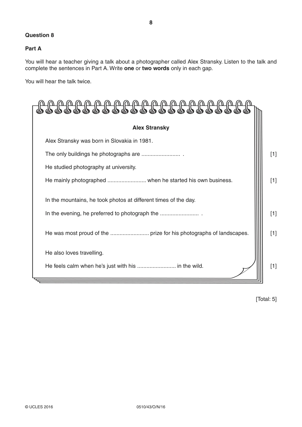 Cambridge IGCSE English - Second Language (oral endorsement) 0510 2016 Oct/Nov Paper 4 · Variant 3 question paper, page 8 of 12