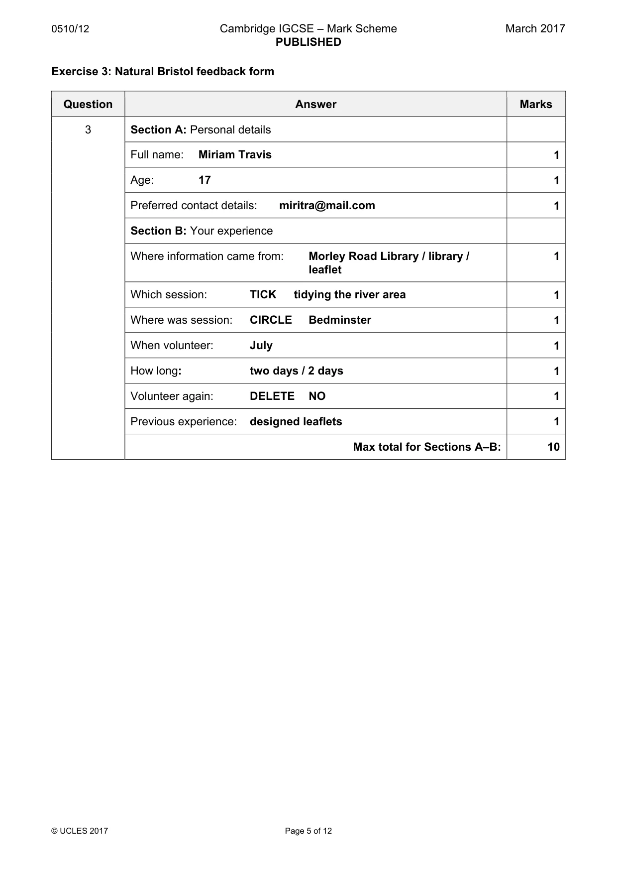 Mark scheme, page 5 of 12