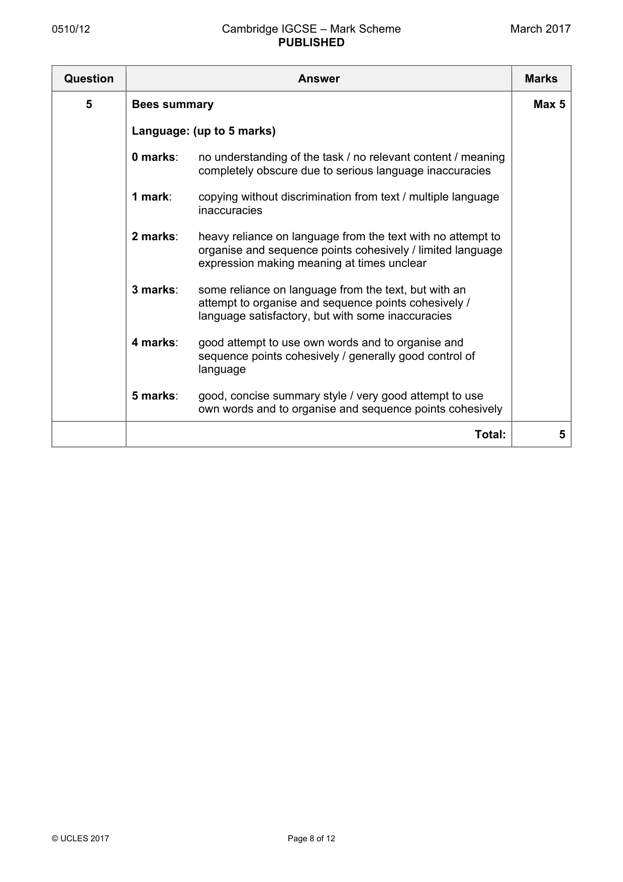 Mark scheme, page 8 of 12