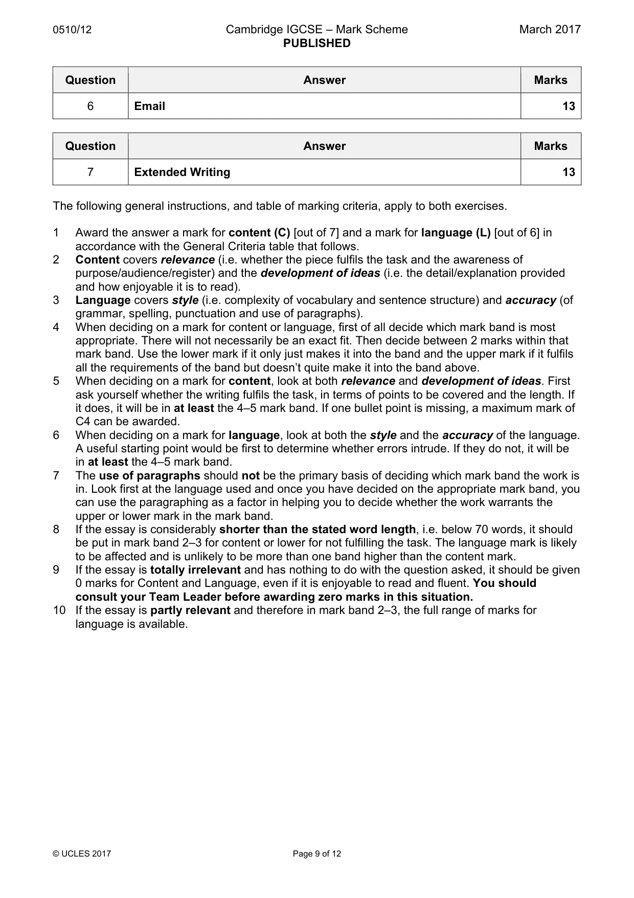 Mark scheme, page 9 of 12