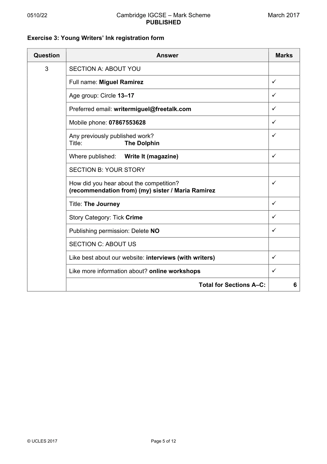 Mark scheme, page 5 of 12