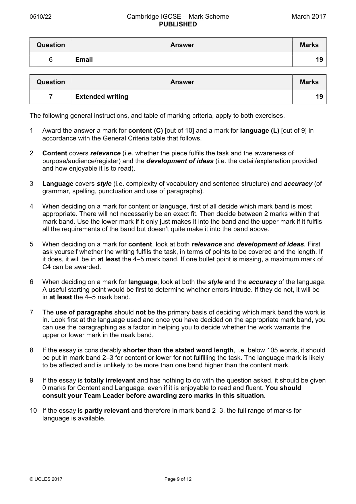 Mark scheme, page 9 of 12