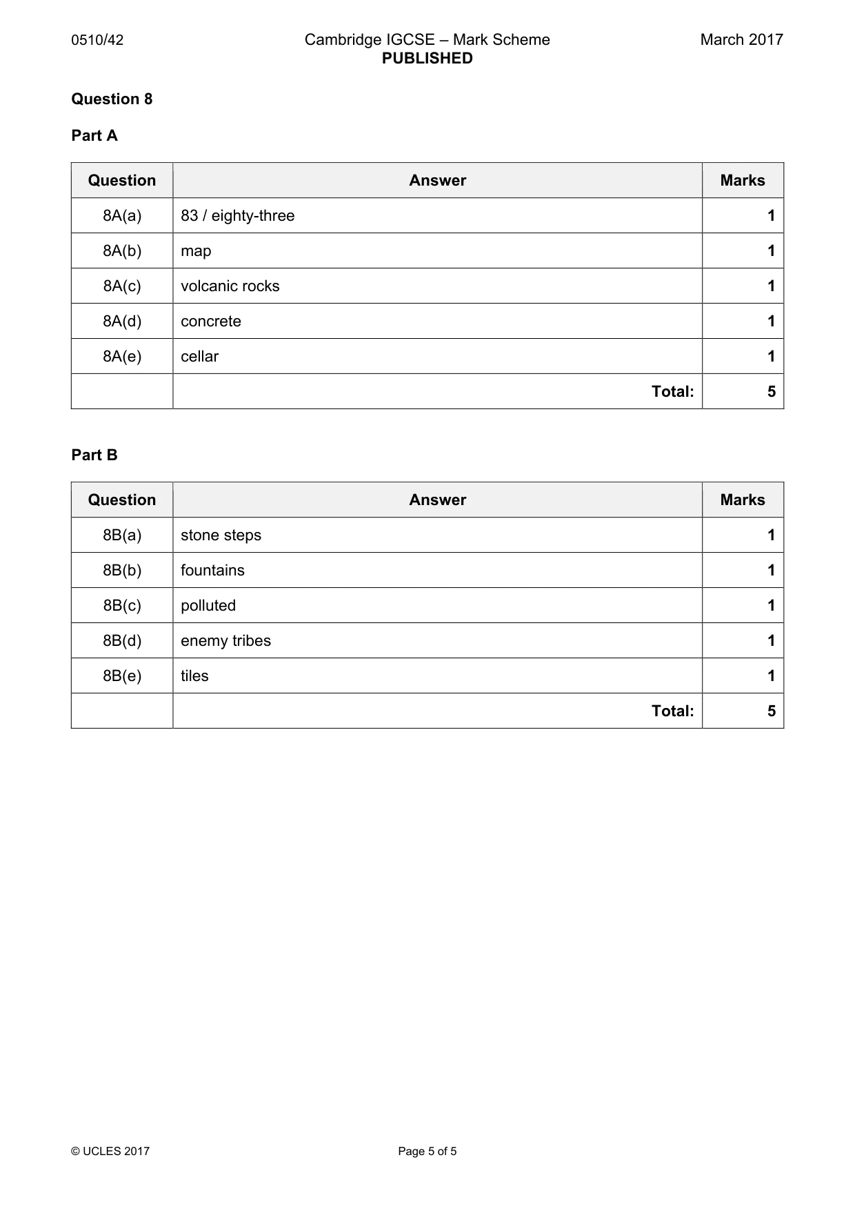Mark scheme, page 5 of 5