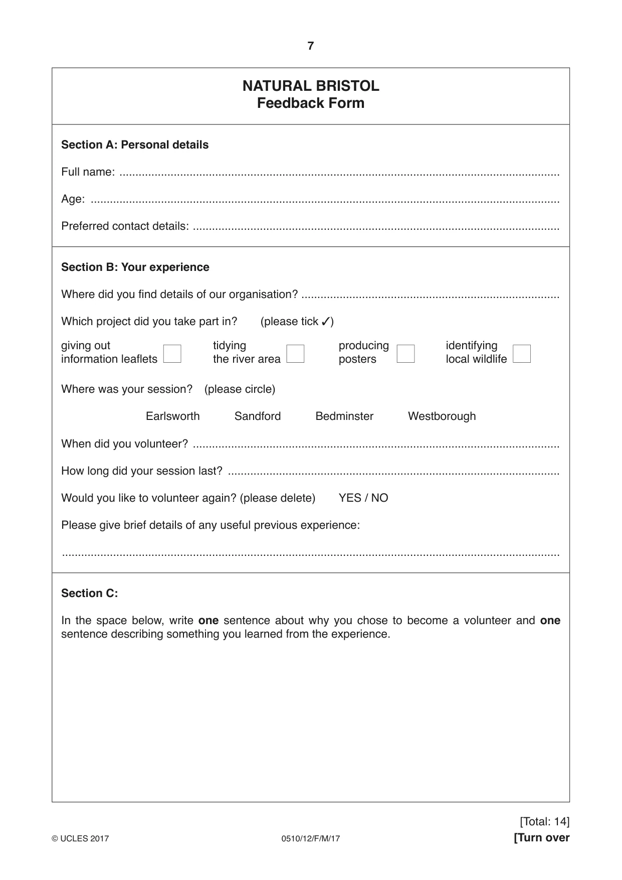 Cambridge IGCSE English - Second Language (oral endorsement) 0510 2017 Feb/March Paper 1 · Variant 2 question paper, page 7 of 16