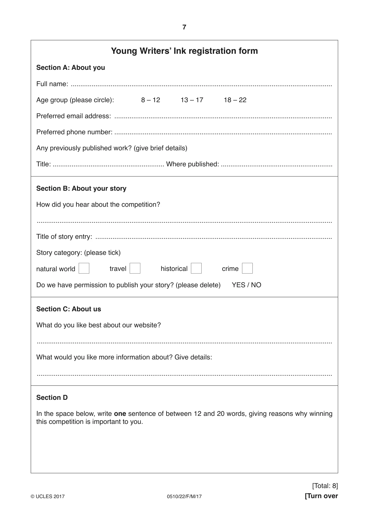 Cambridge IGCSE English - Second Language (oral endorsement) 0510 2017 Feb/March Paper 2 · Variant 2 question paper, page 7 of 16