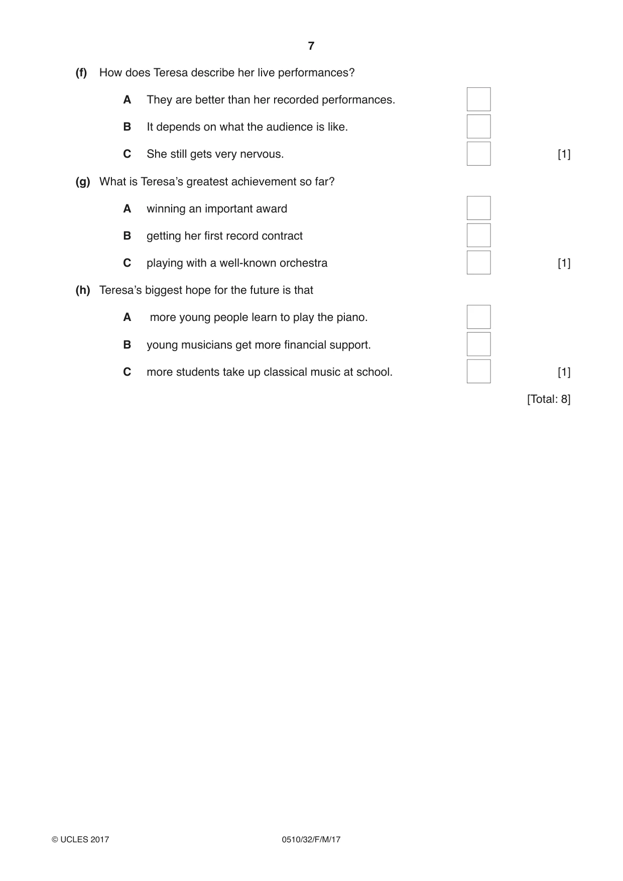 Cambridge IGCSE English - Second Language (oral endorsement) 0510 2017 Feb/March Paper 3 · Variant 2 question paper, page 7 of 8