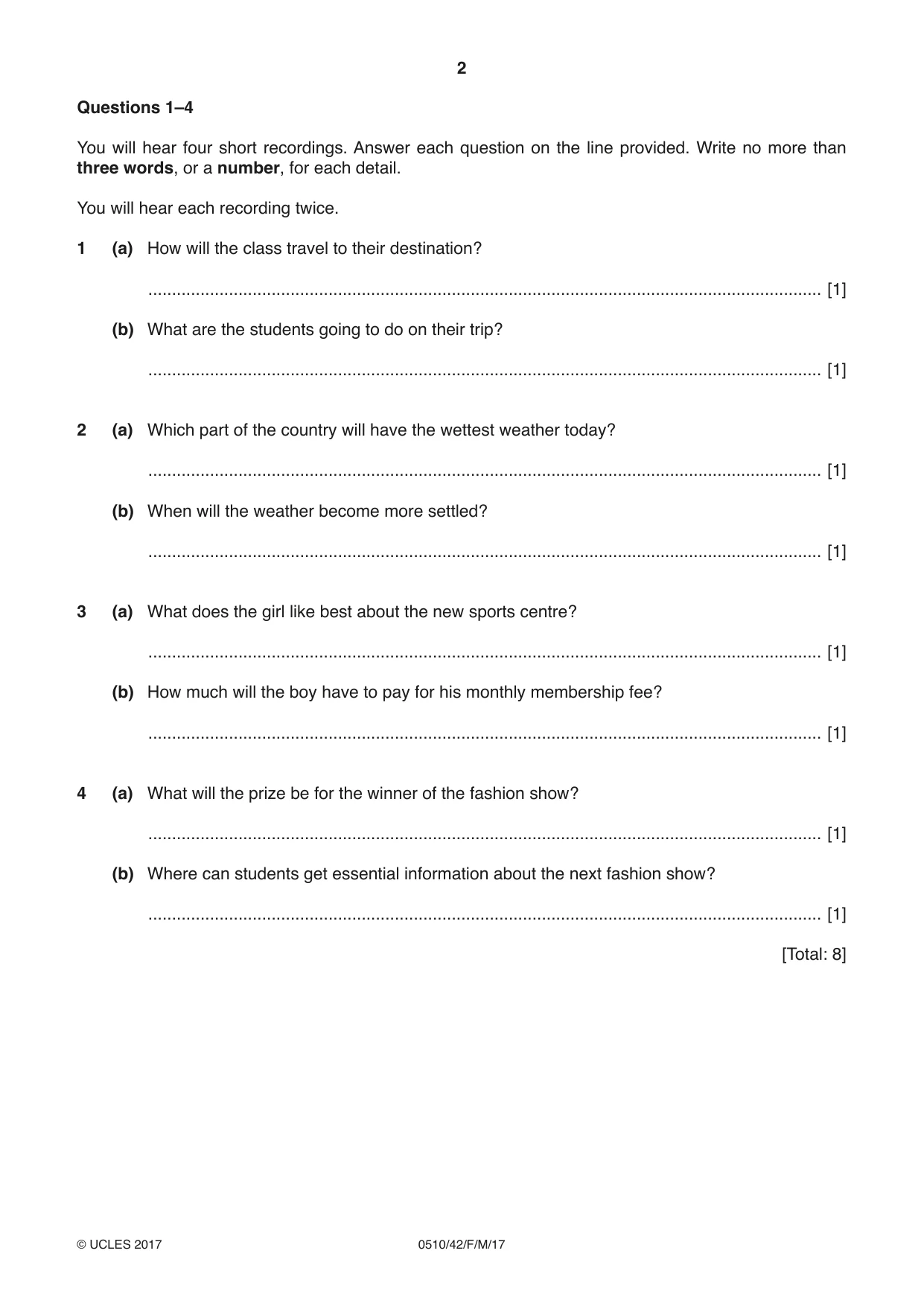 Cambridge IGCSE English - Second Language (oral endorsement) 0510 2017 Feb/March Paper 4 · Variant 2 question paper, page 2 of 12