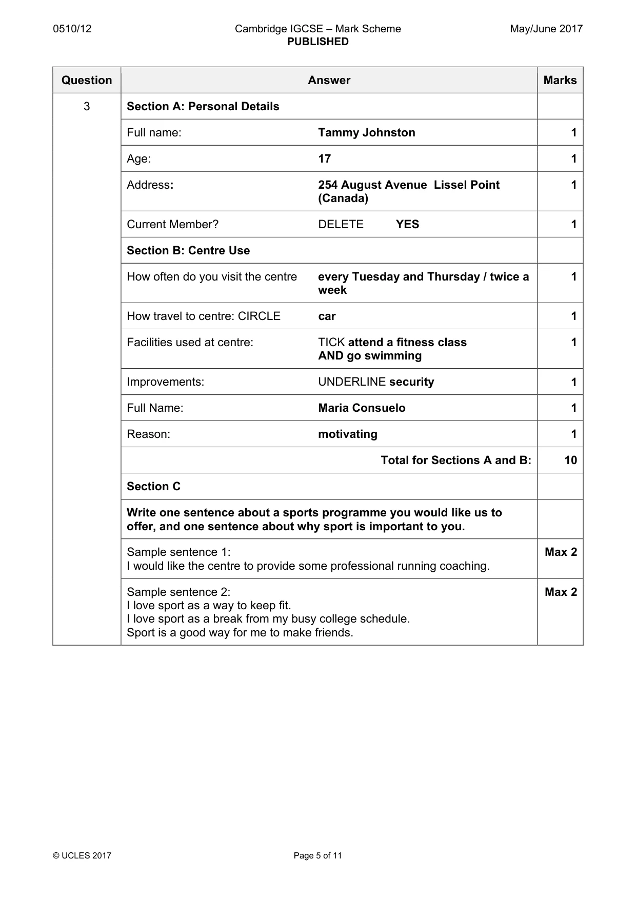 Mark scheme, page 5 of 11