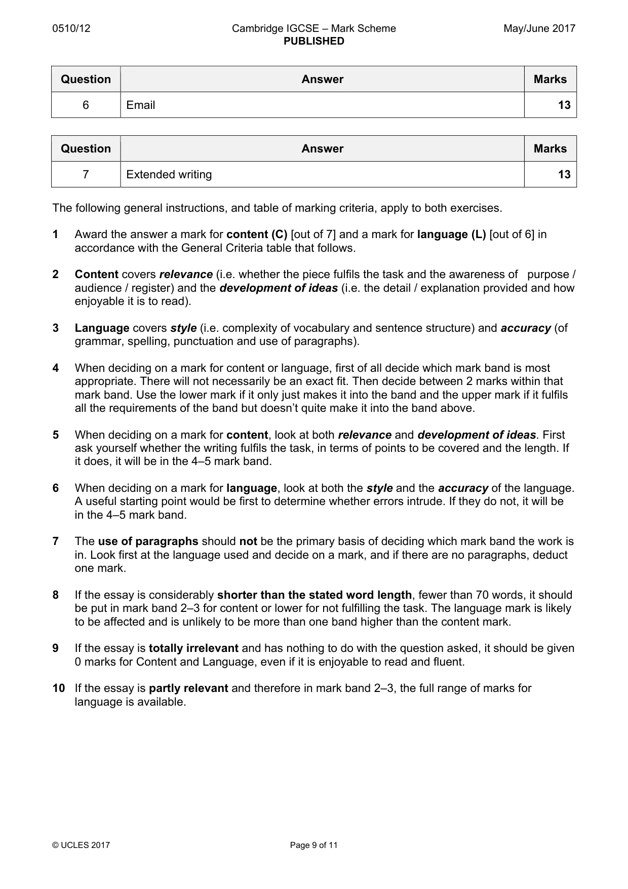 Mark scheme, page 9 of 11