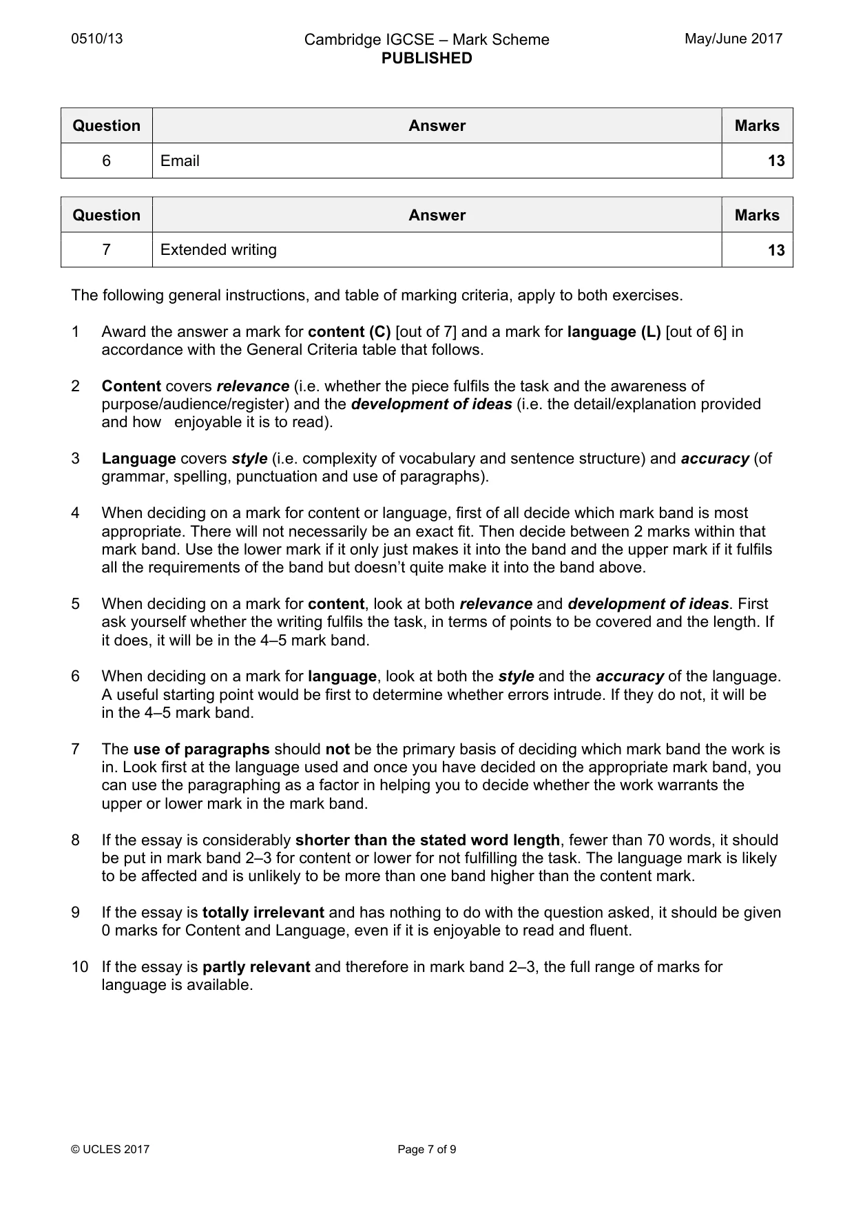 Mark scheme, page 7 of 9
