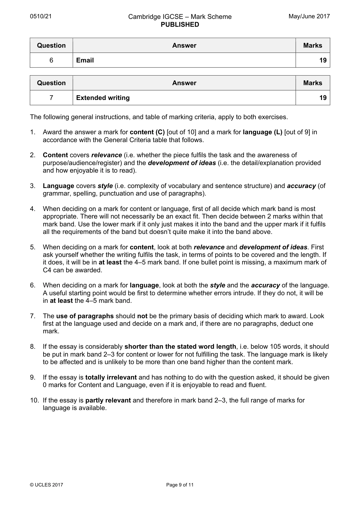 Mark scheme, page 9 of 11