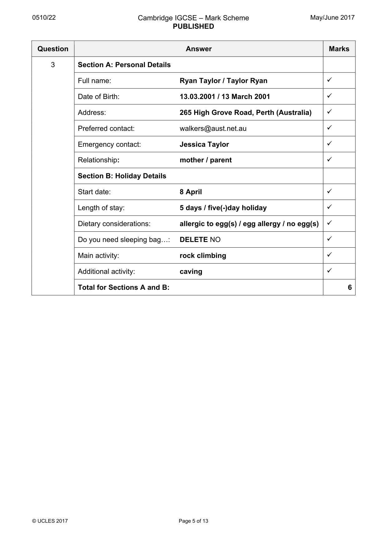 Mark scheme, page 5 of 13