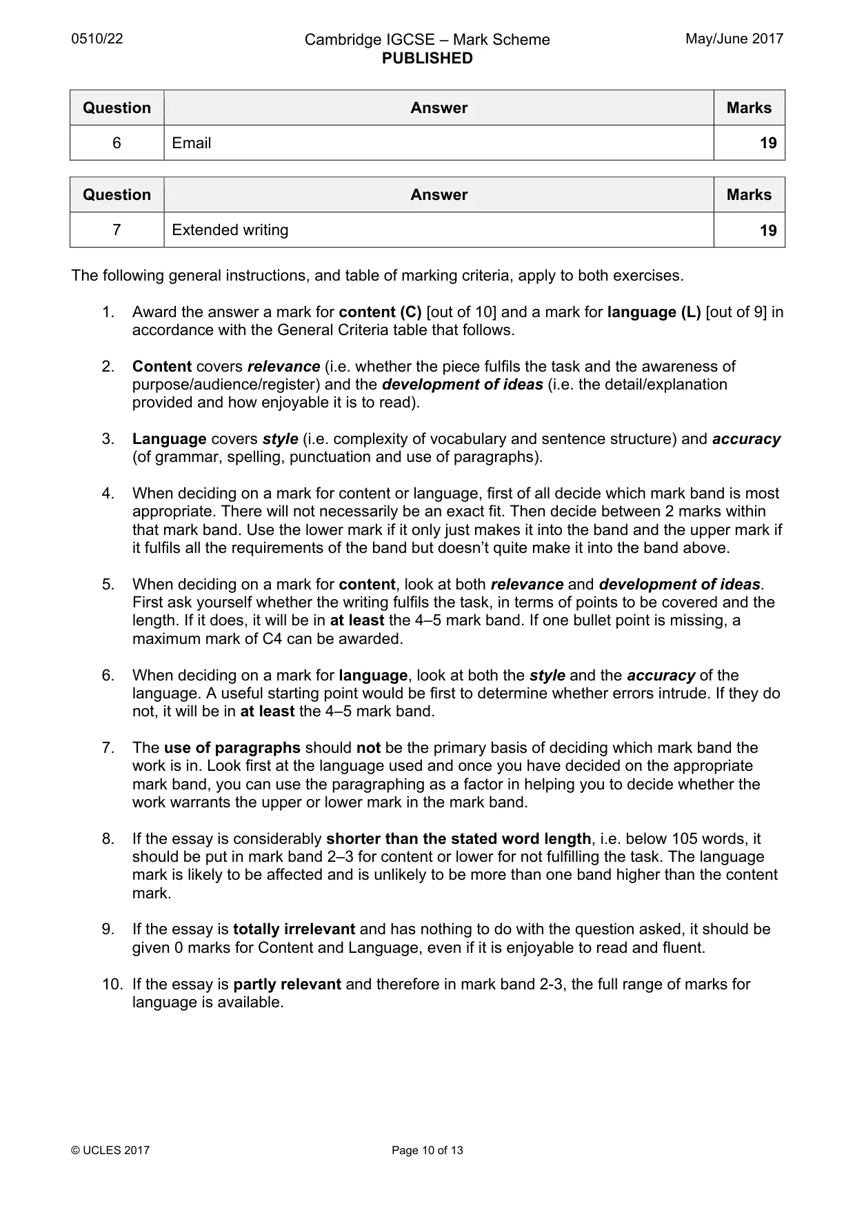 Mark scheme, page 10 of 13