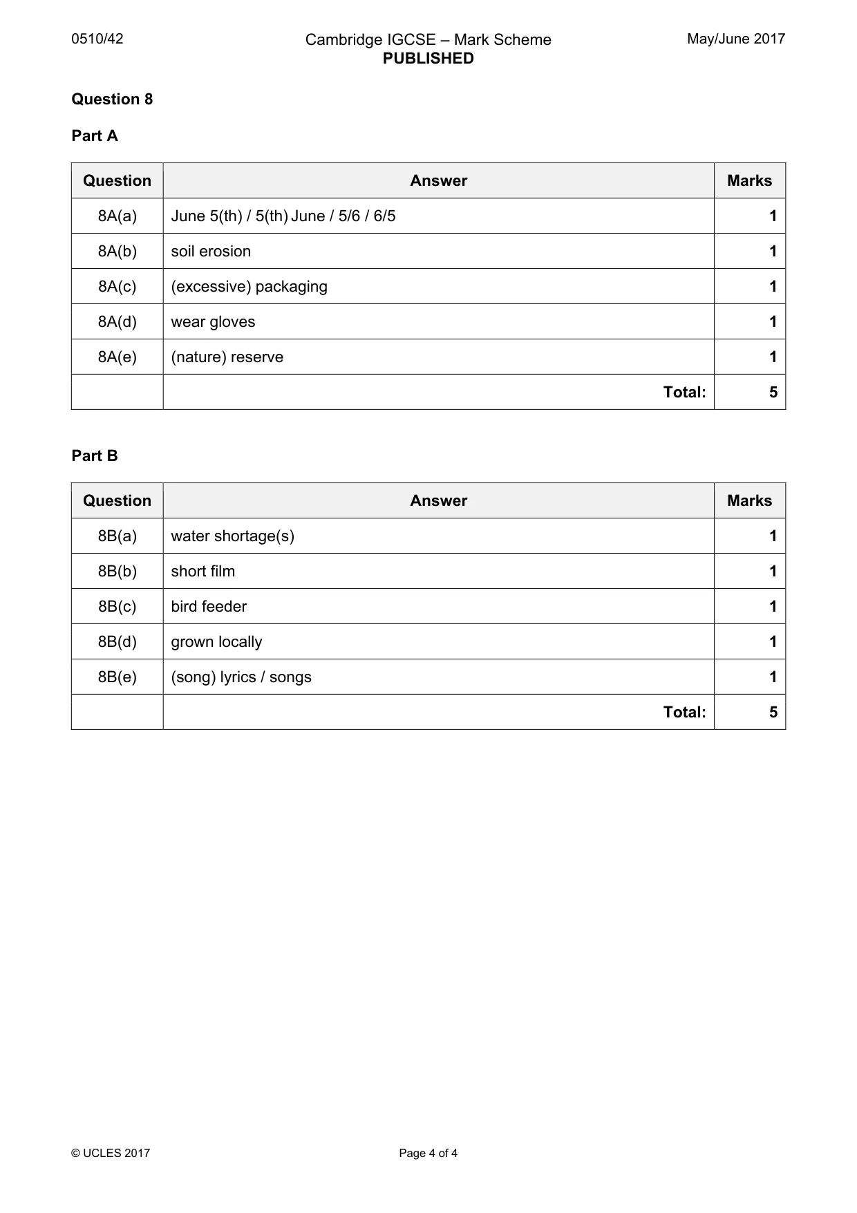 Mark scheme, page 4 of 4
