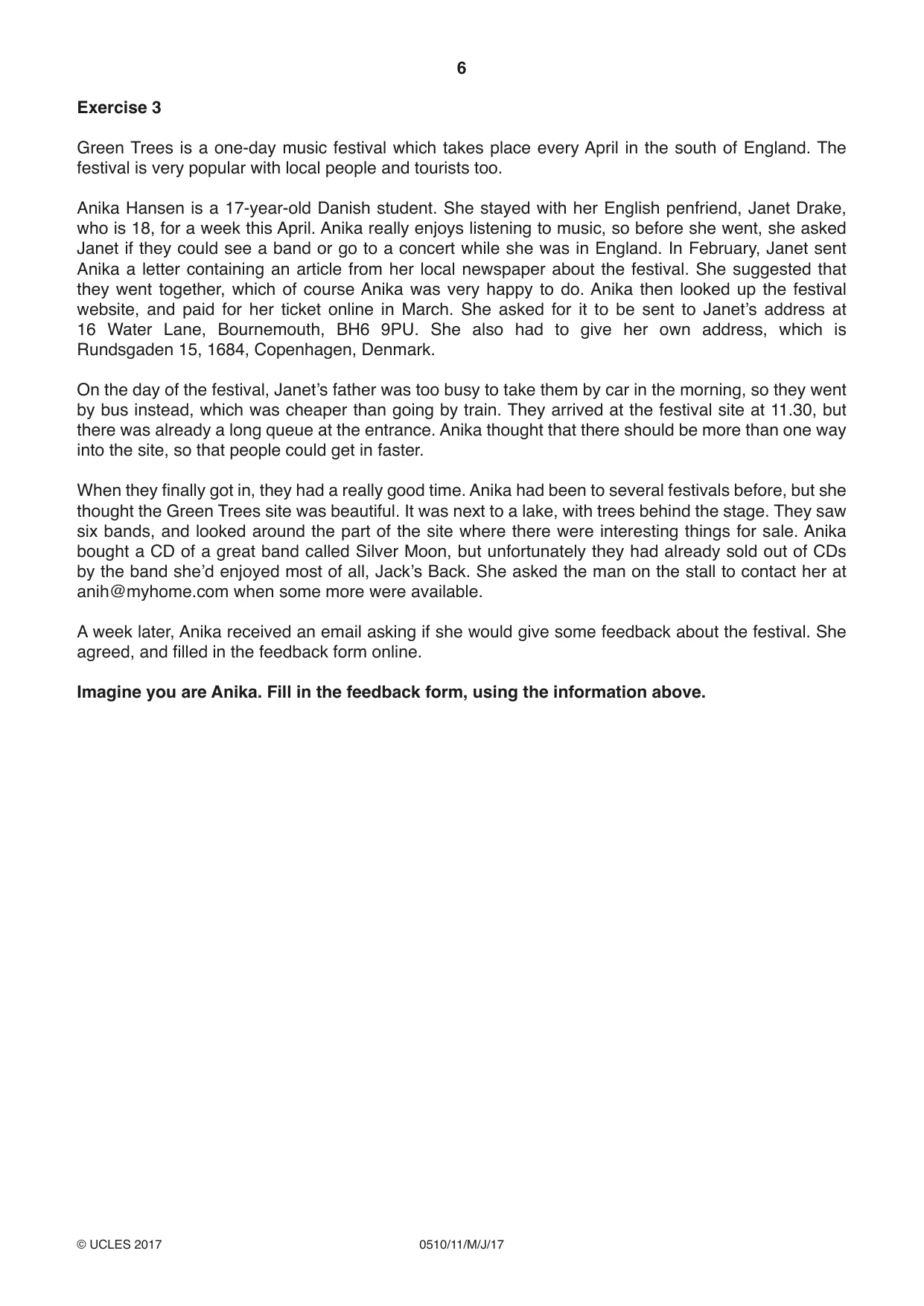 Cambridge IGCSE English - Second Language (oral endorsement) 0510 2017 May/June Paper 1 · Variant 1 question paper, page 6 of 16