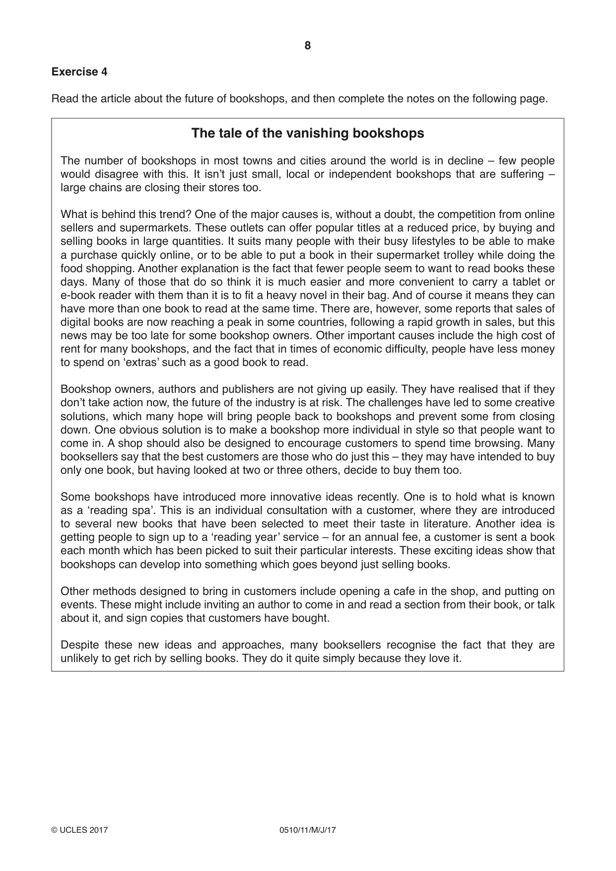 Cambridge IGCSE English - Second Language (oral endorsement) 0510 2017 May/June Paper 1 · Variant 1 question paper, page 8 of 16