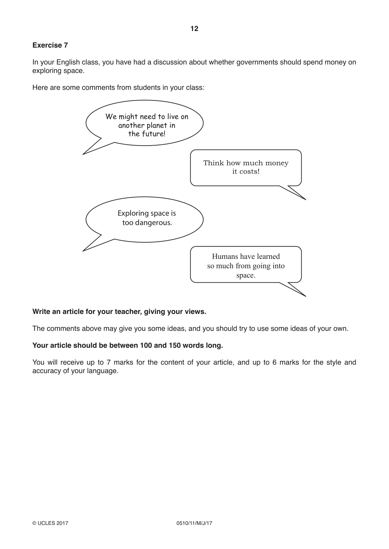 Cambridge IGCSE English - Second Language (oral endorsement) 0510 2017 May/June Paper 1 · Variant 1 question paper, page 12 of 16