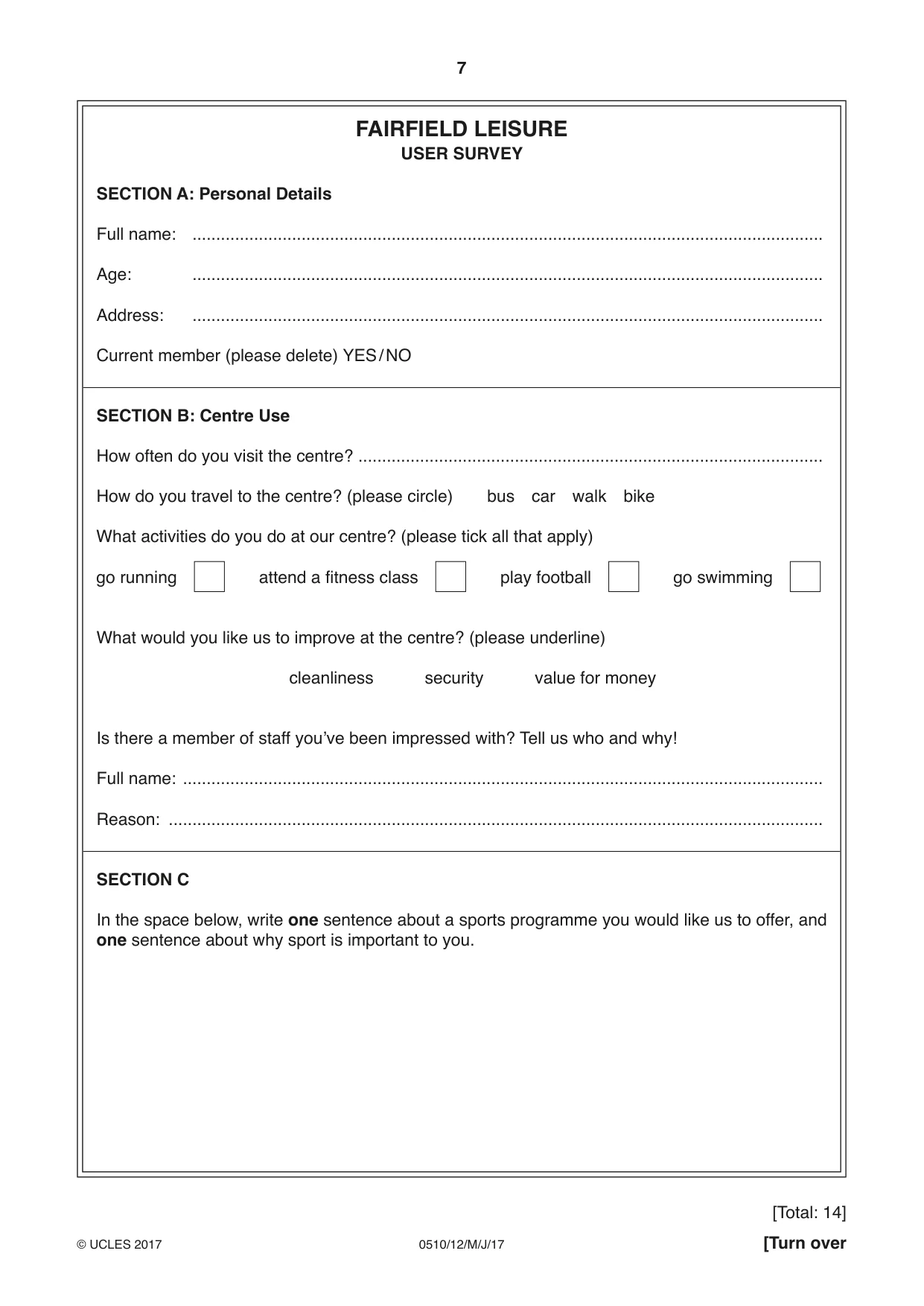 Cambridge IGCSE English - Second Language (oral endorsement) 0510 2017 May/June Paper 1 · Variant 2 question paper, page 7 of 16