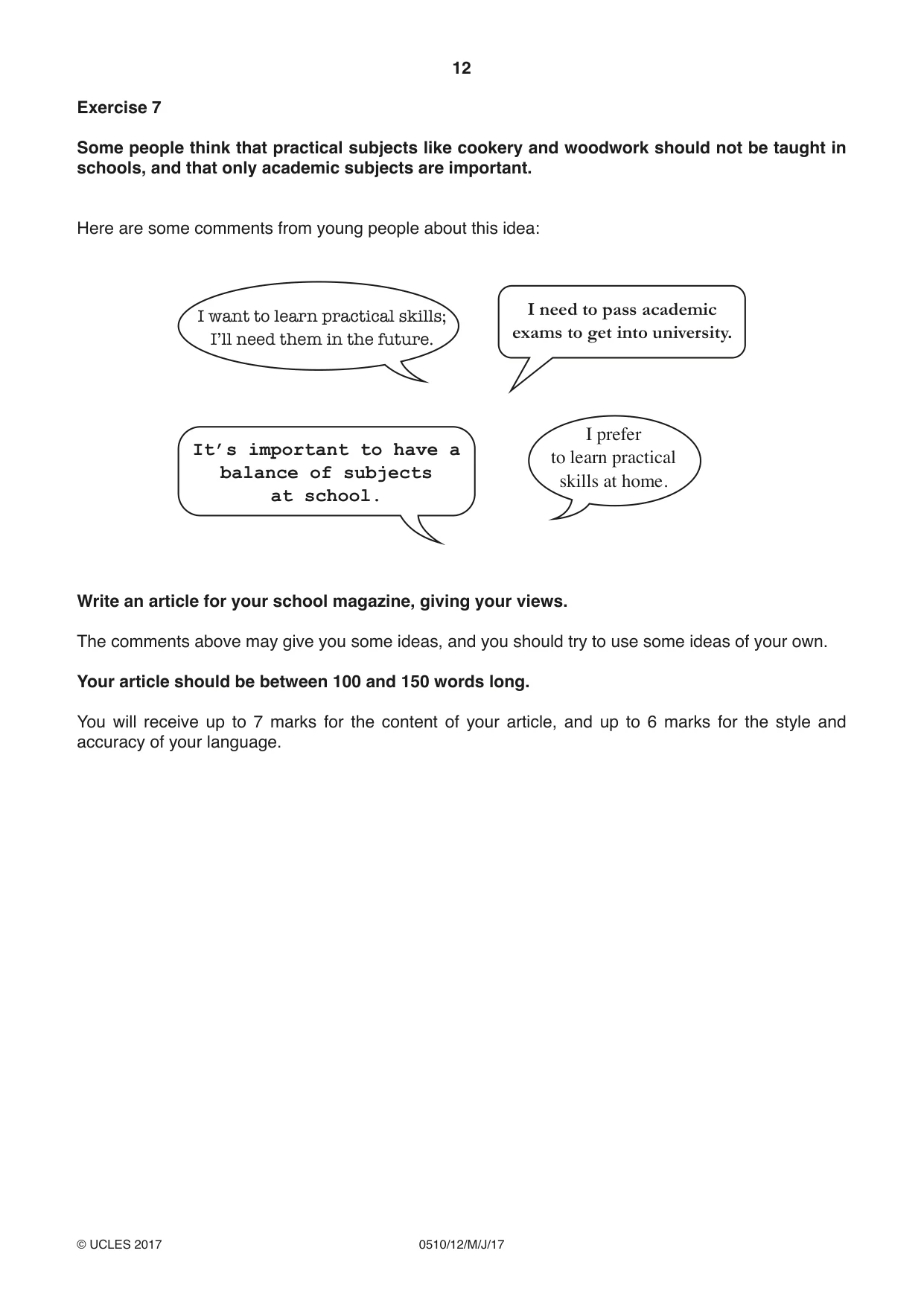 Cambridge IGCSE English - Second Language (oral endorsement) 0510 2017 May/June Paper 1 · Variant 2 question paper, page 12 of 16