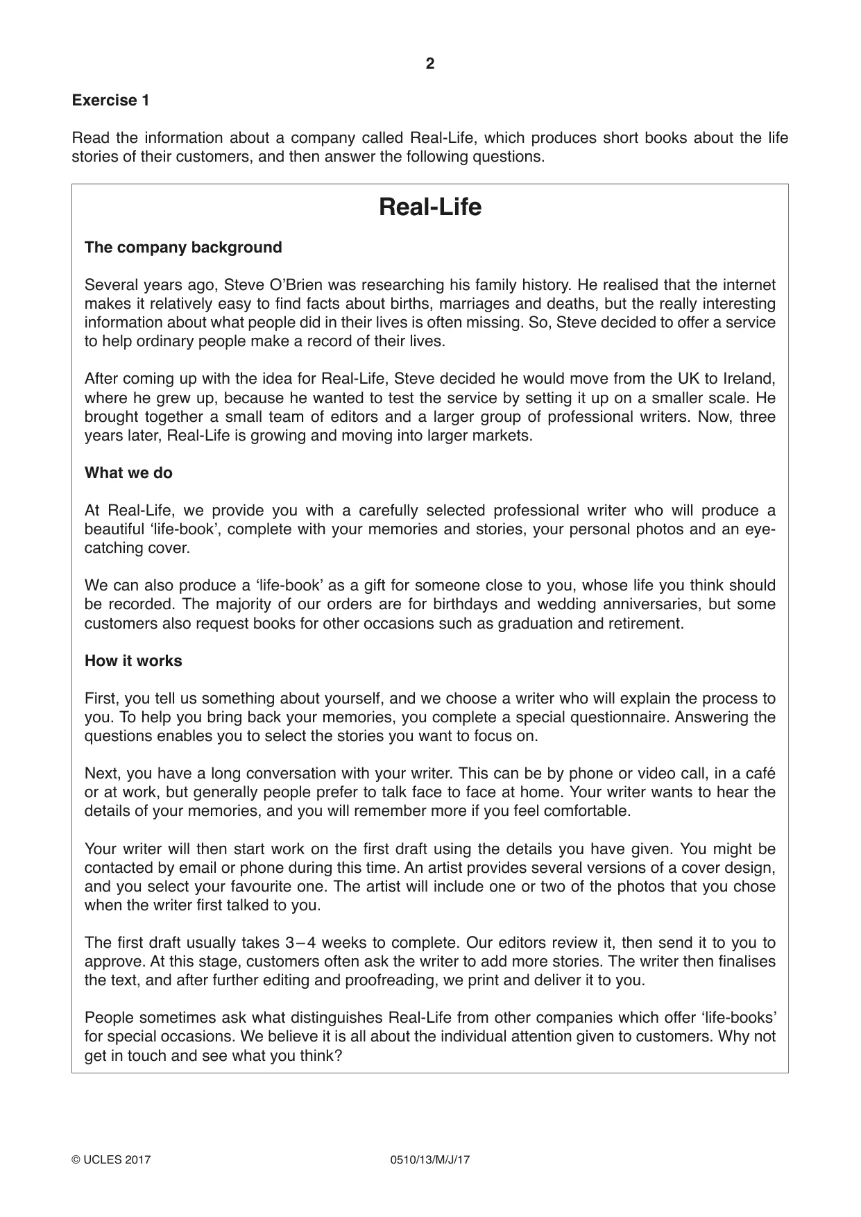 Cambridge IGCSE English - Second Language (oral endorsement) 0510 2017 May/June Paper 1 · Variant 3 question paper, page 2 of 16
