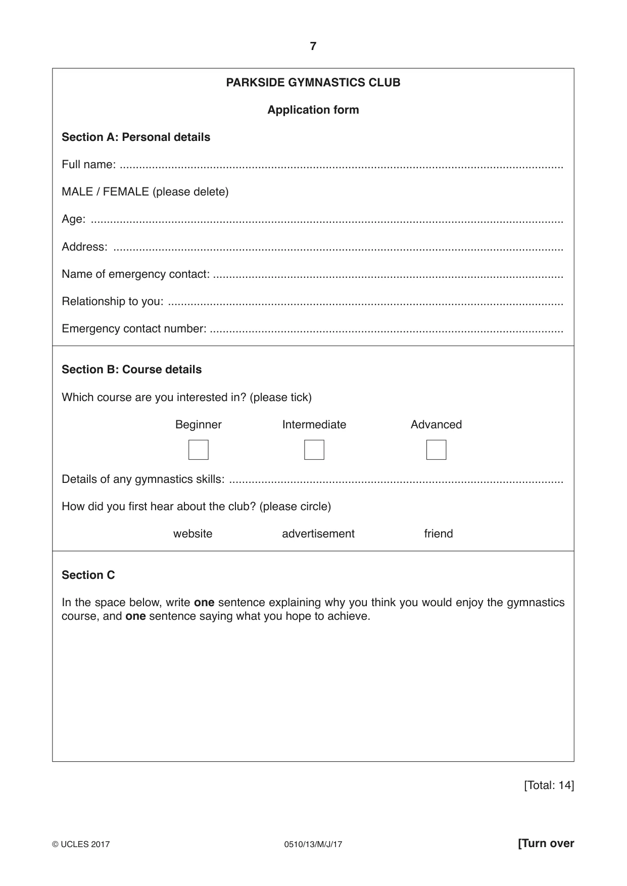 Cambridge IGCSE English - Second Language (oral endorsement) 0510 2017 May/June Paper 1 · Variant 3 question paper, page 7 of 16