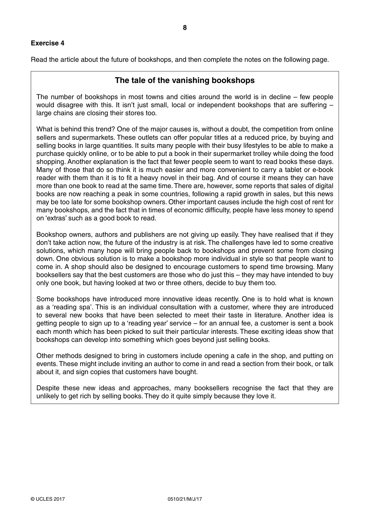 Cambridge IGCSE English - Second Language (oral endorsement) 0510 2017 May/June Paper 2 · Variant 1 question paper, page 8 of 16