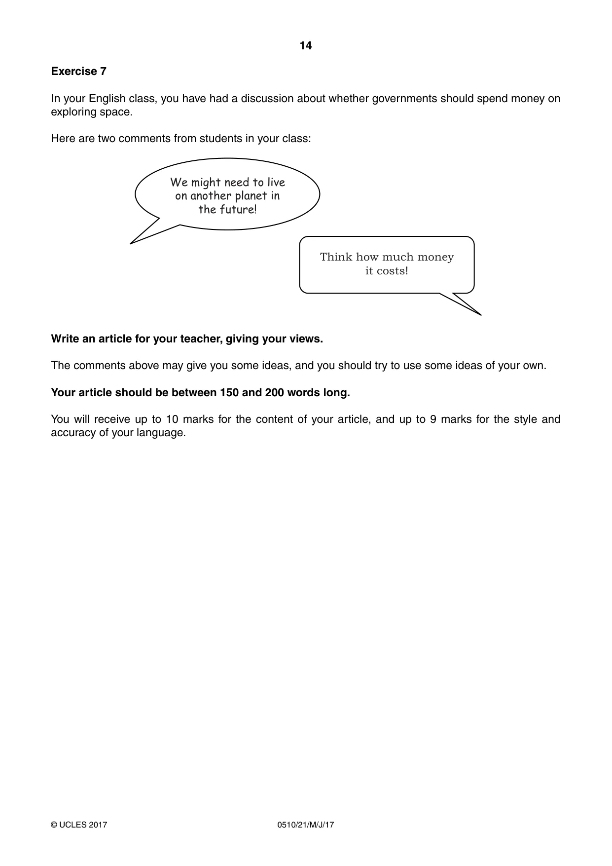 Cambridge IGCSE English - Second Language (oral endorsement) 0510 2017 May/June Paper 2 · Variant 1 question paper, page 14 of 16