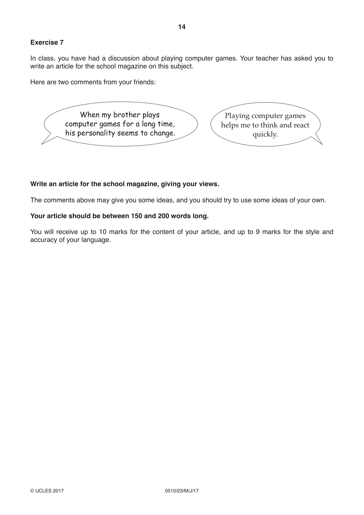 Cambridge IGCSE English - Second Language (oral endorsement) 0510 2017 May/June Paper 2 · Variant 3 question paper, page 14 of 16