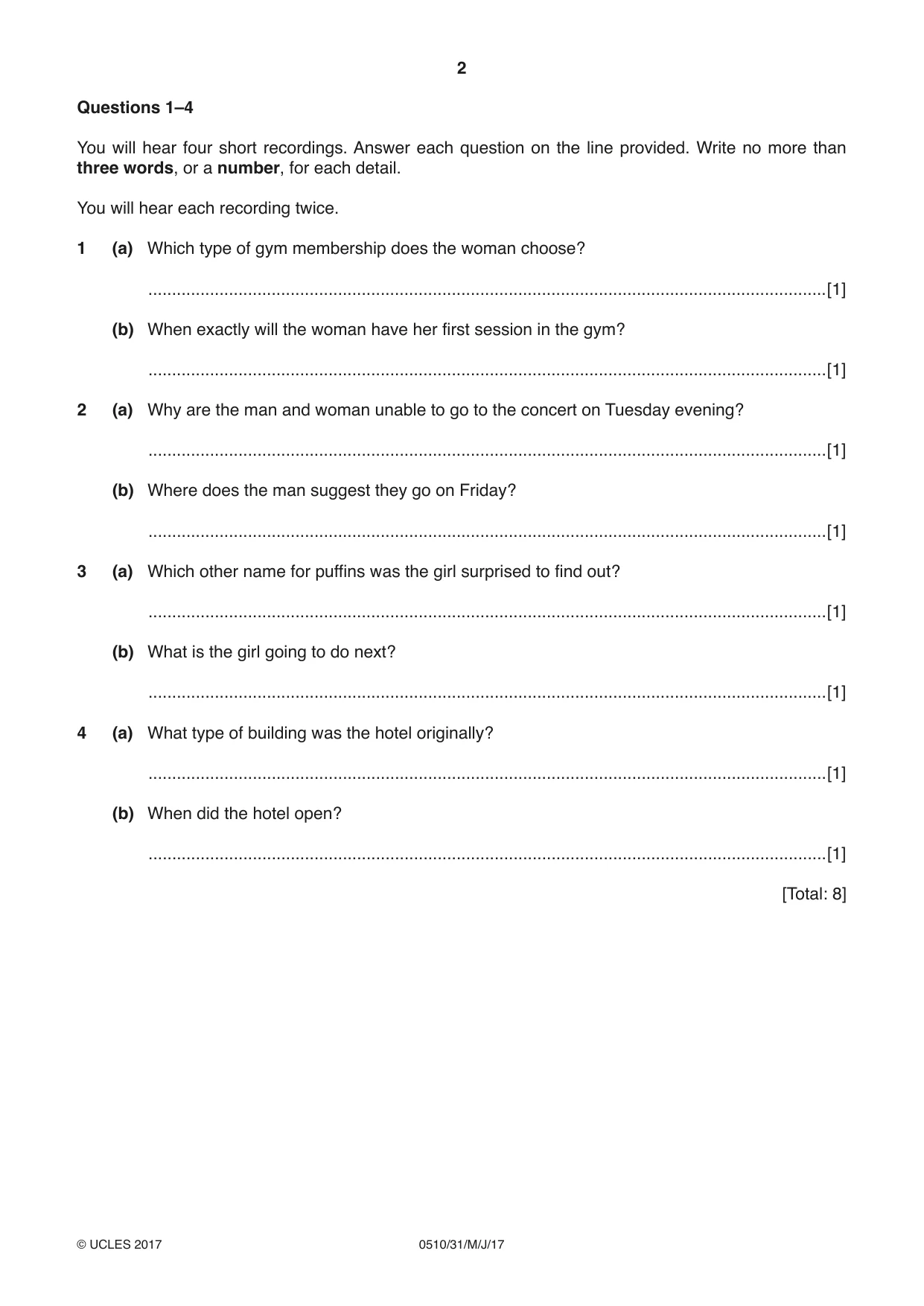 Cambridge IGCSE English - Second Language (oral endorsement) 0510 2017 May/June Paper 3 · Variant 1 question paper, page 2 of 8