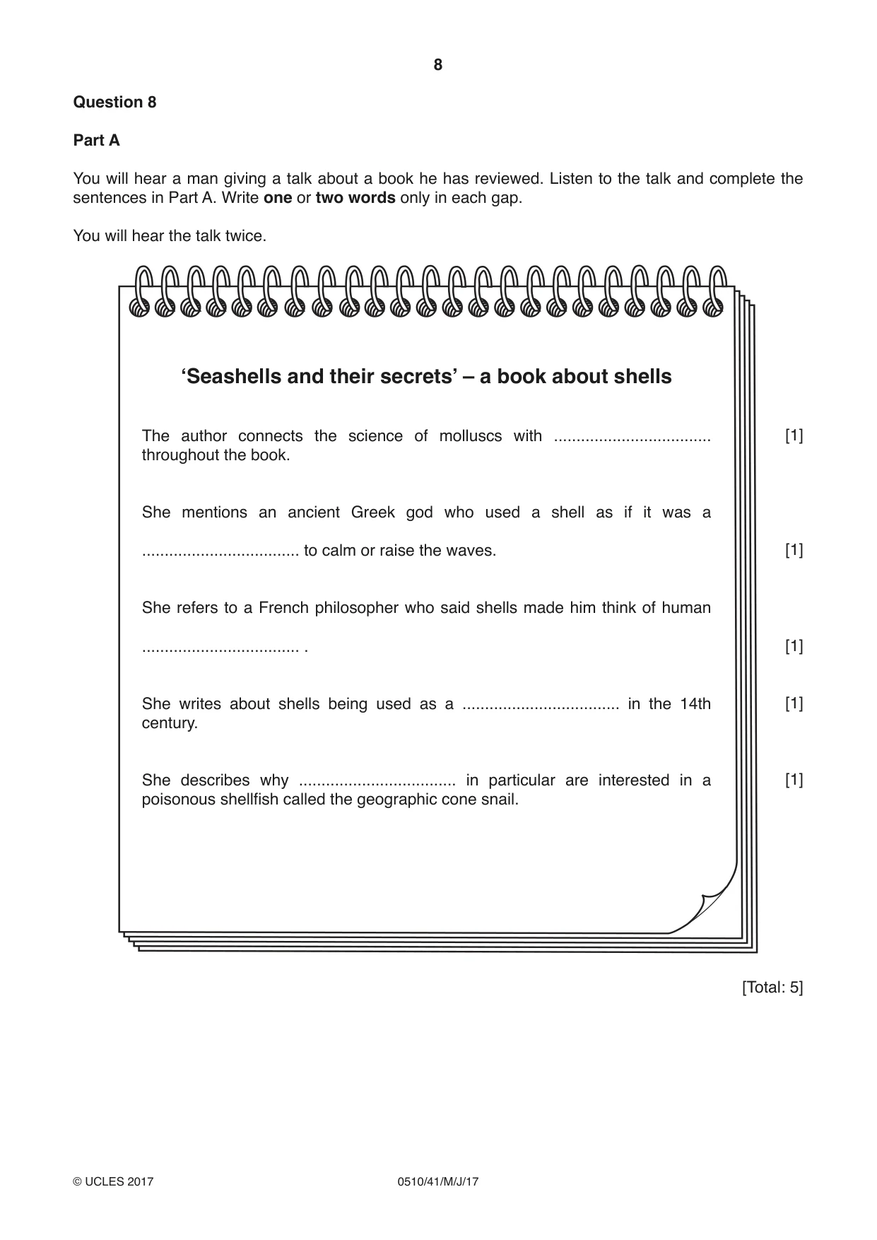 Cambridge IGCSE English - Second Language (oral endorsement) 0510 2017 May/June Paper 4 · Variant 1 question paper, page 8 of 12