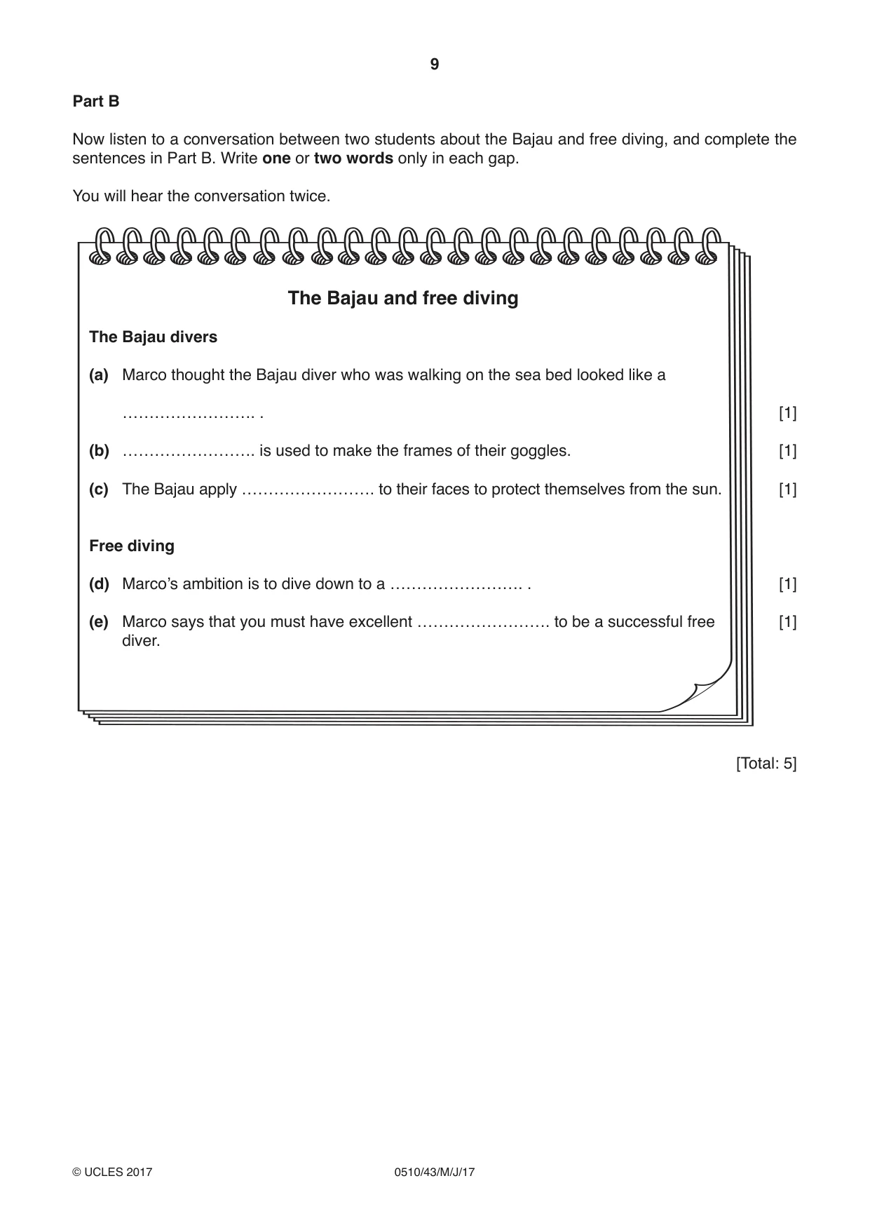 Cambridge IGCSE English - Second Language (oral endorsement) 0510 2017 May/June Paper 4 · Variant 3 question paper, page 9 of 12