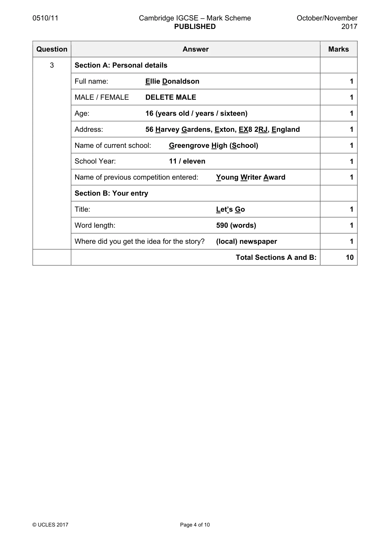 Mark scheme, page 4 of 10