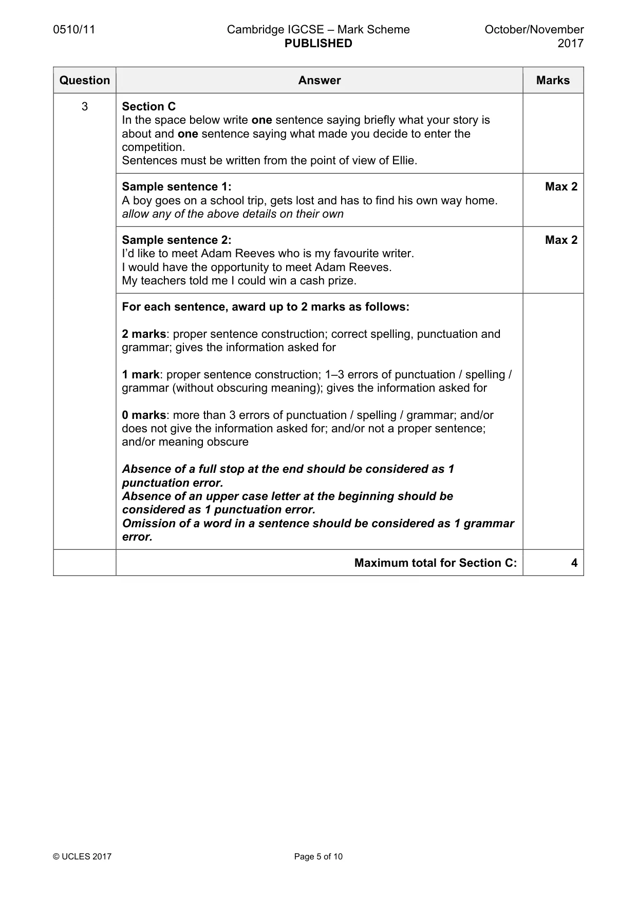Mark scheme, page 5 of 10