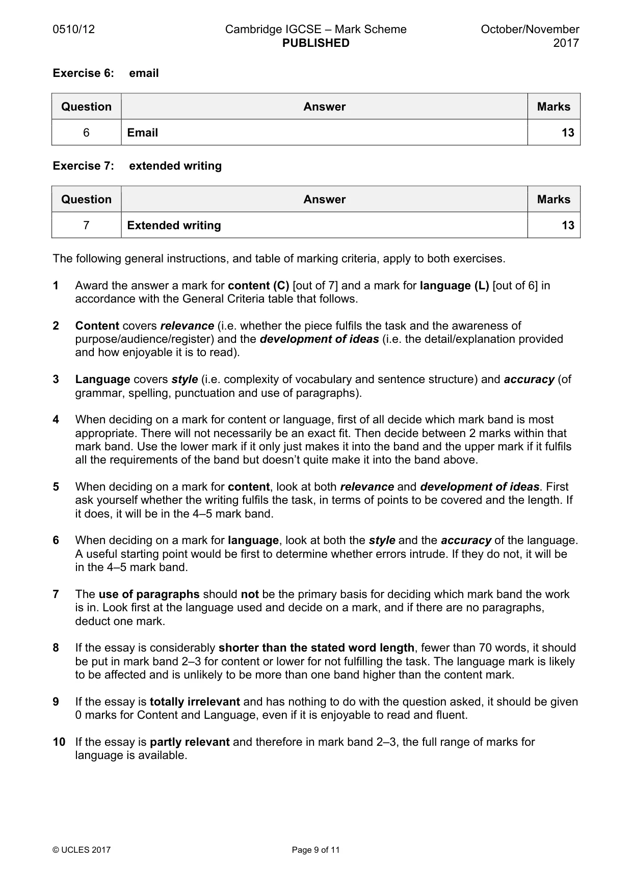 Mark scheme, page 9 of 11