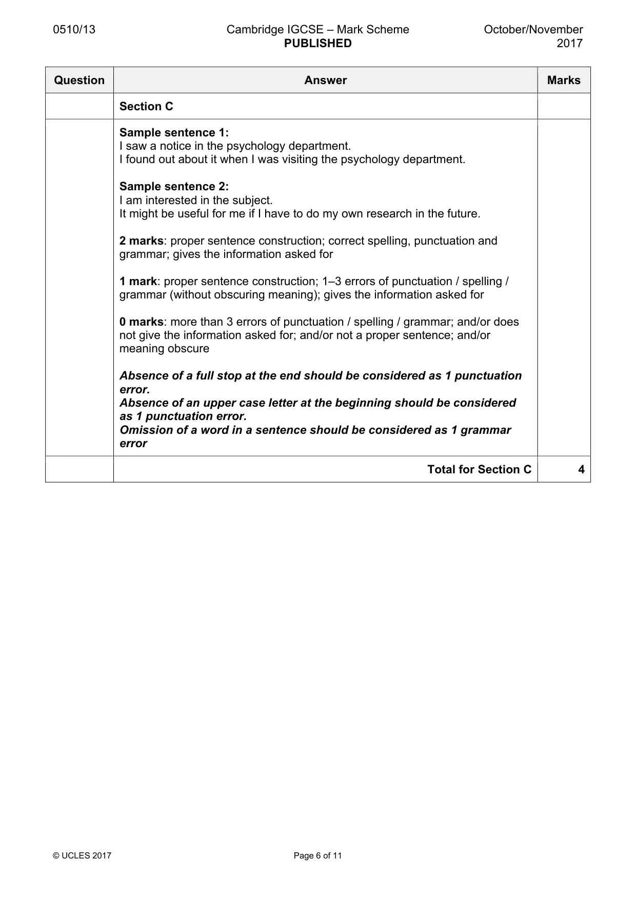 Mark scheme, page 6 of 11