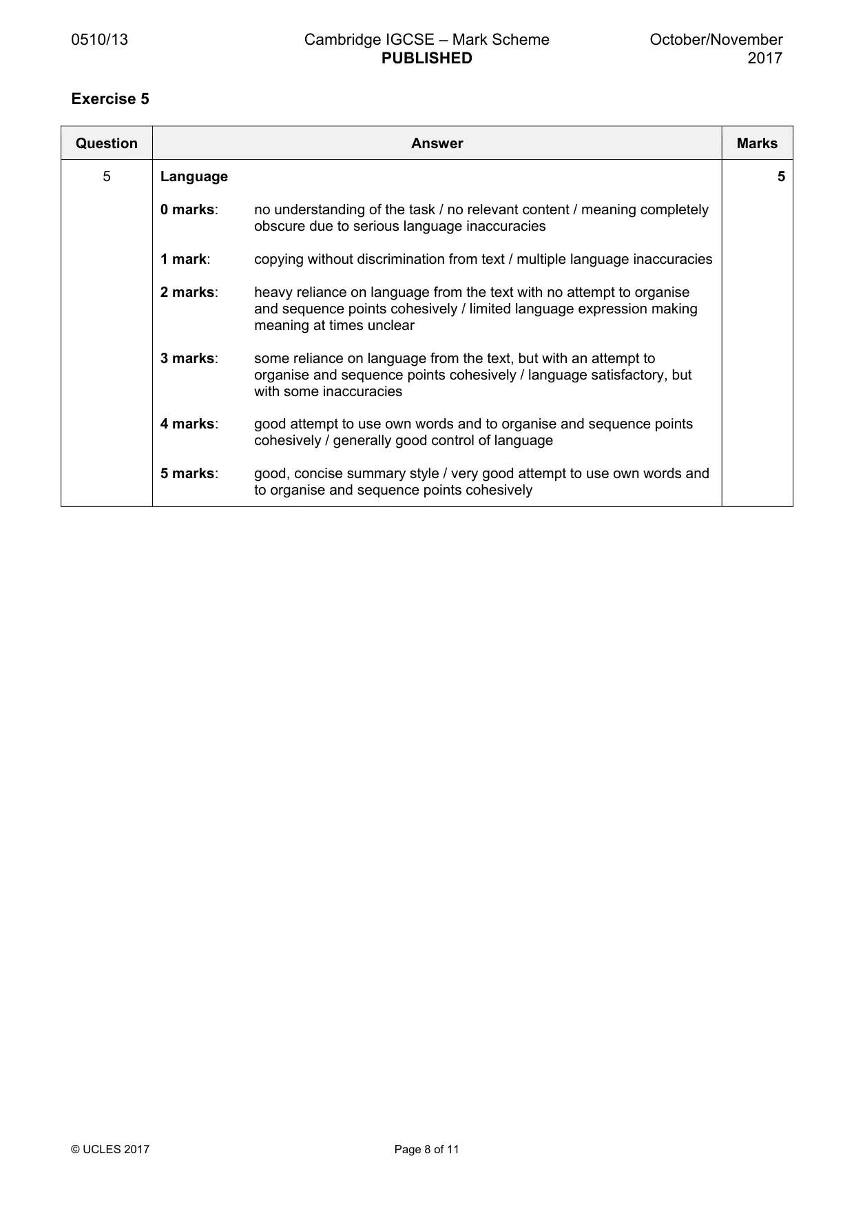 Mark scheme, page 8 of 11