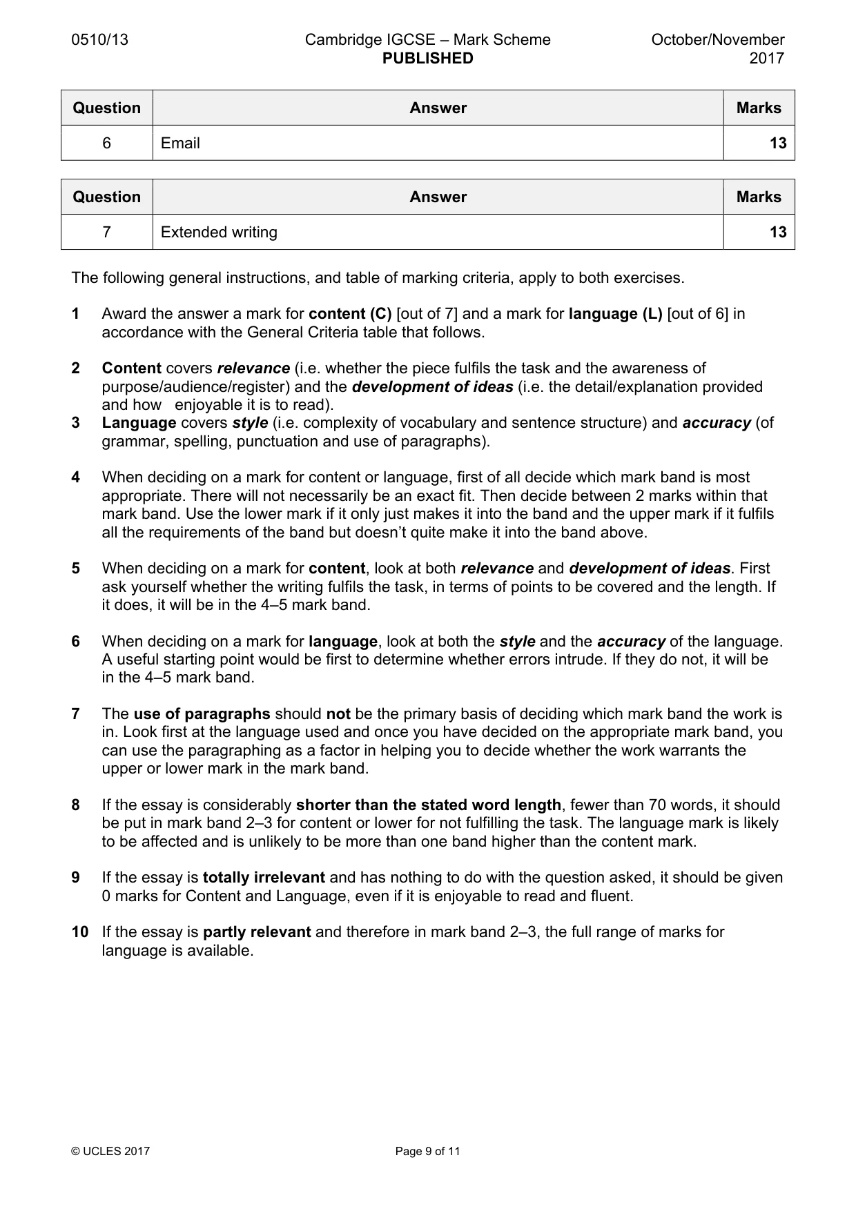 Mark scheme, page 9 of 11
