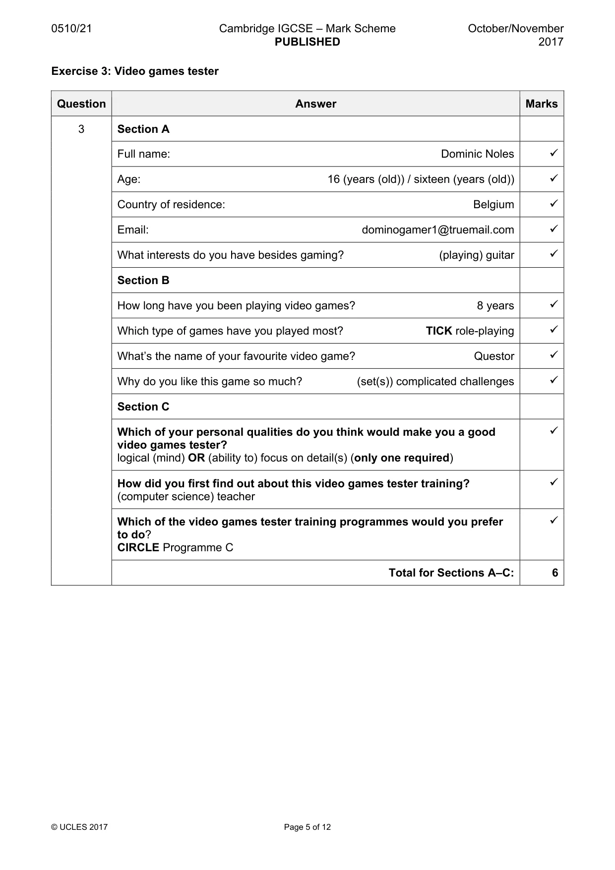 Mark scheme, page 5 of 12