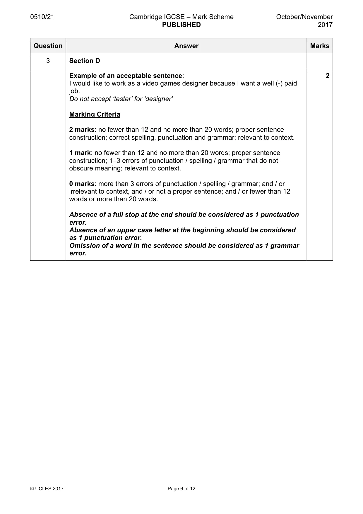 Mark scheme, page 6 of 12
