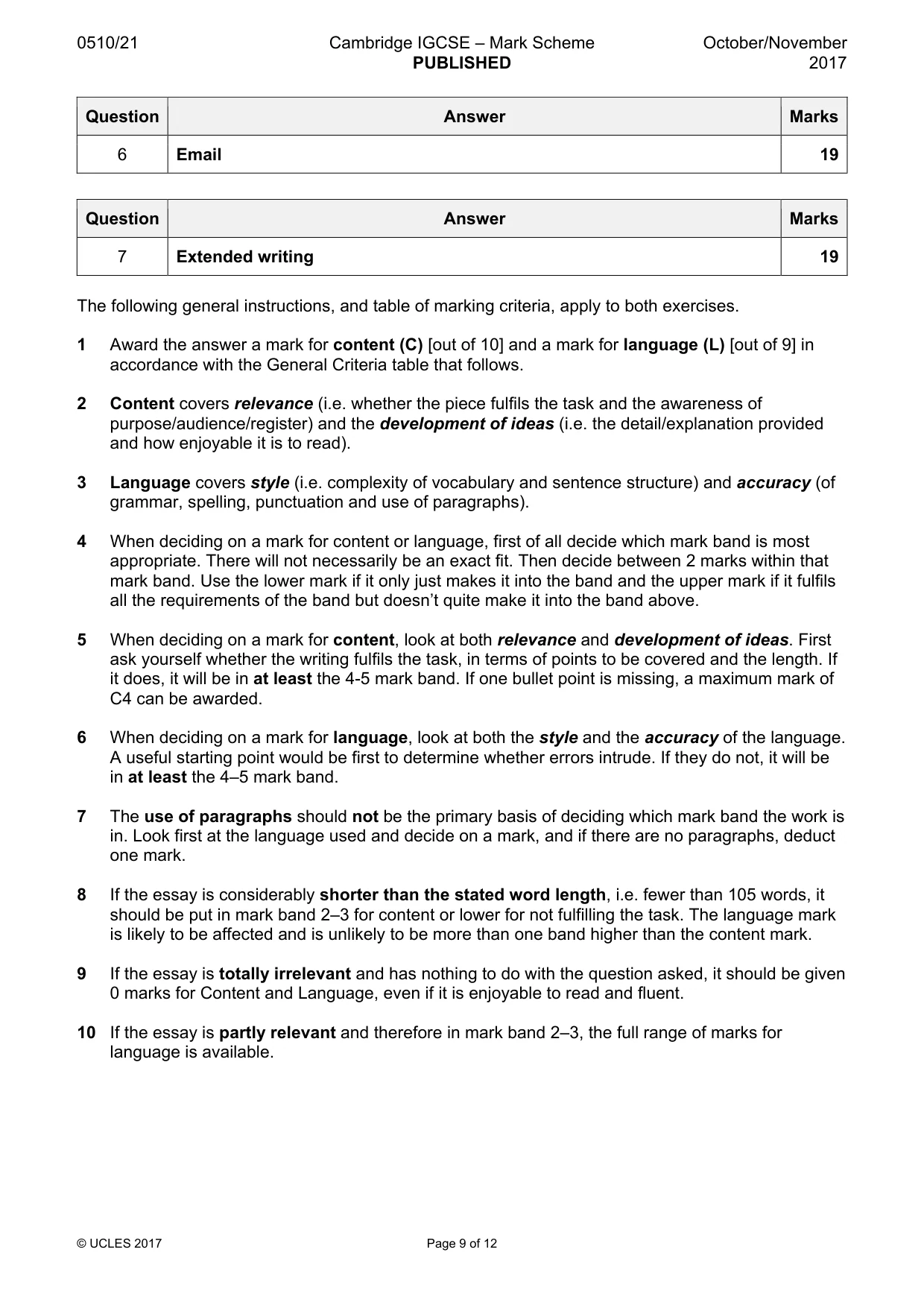 Mark scheme, page 9 of 12