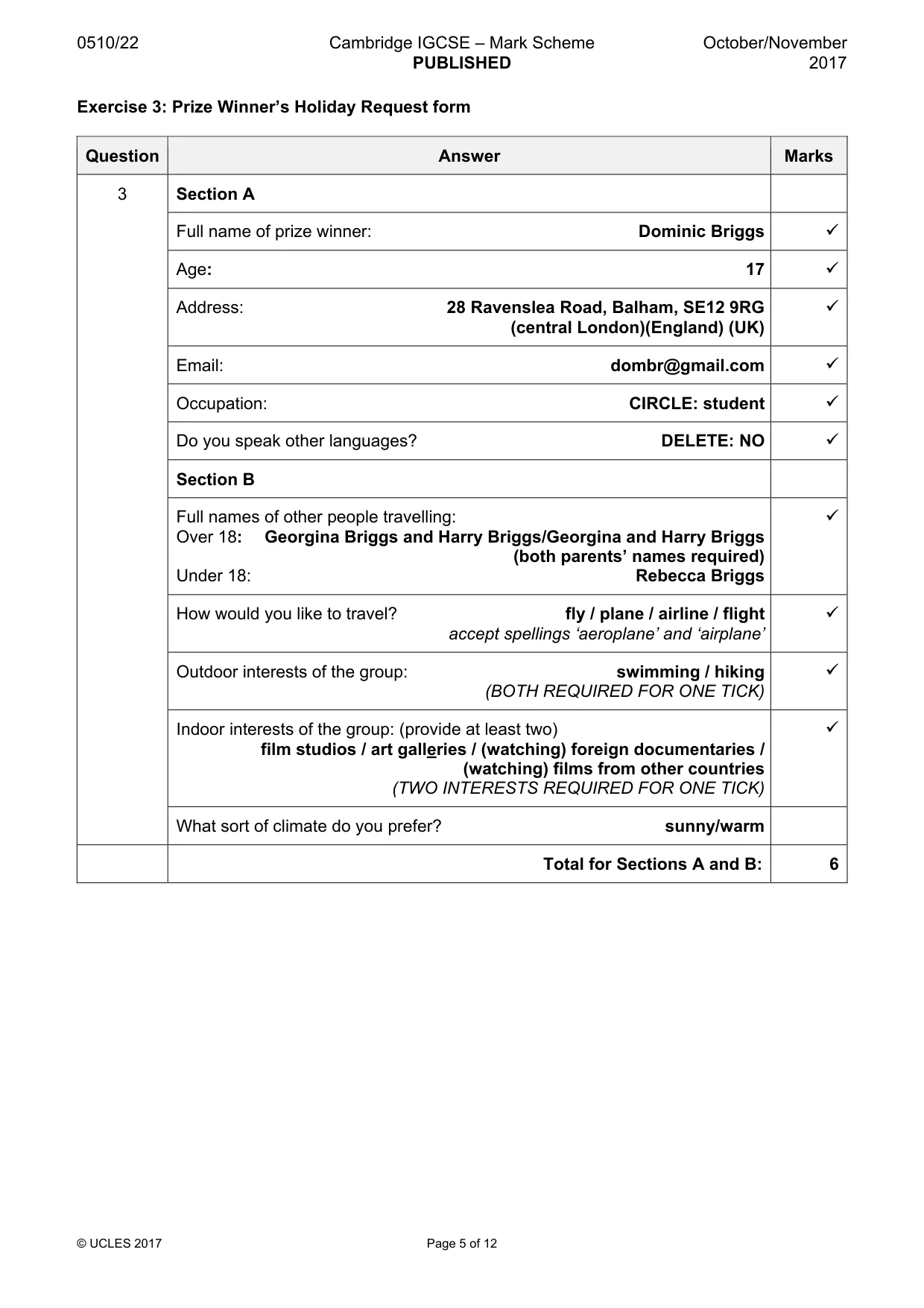 Mark scheme, page 5 of 12