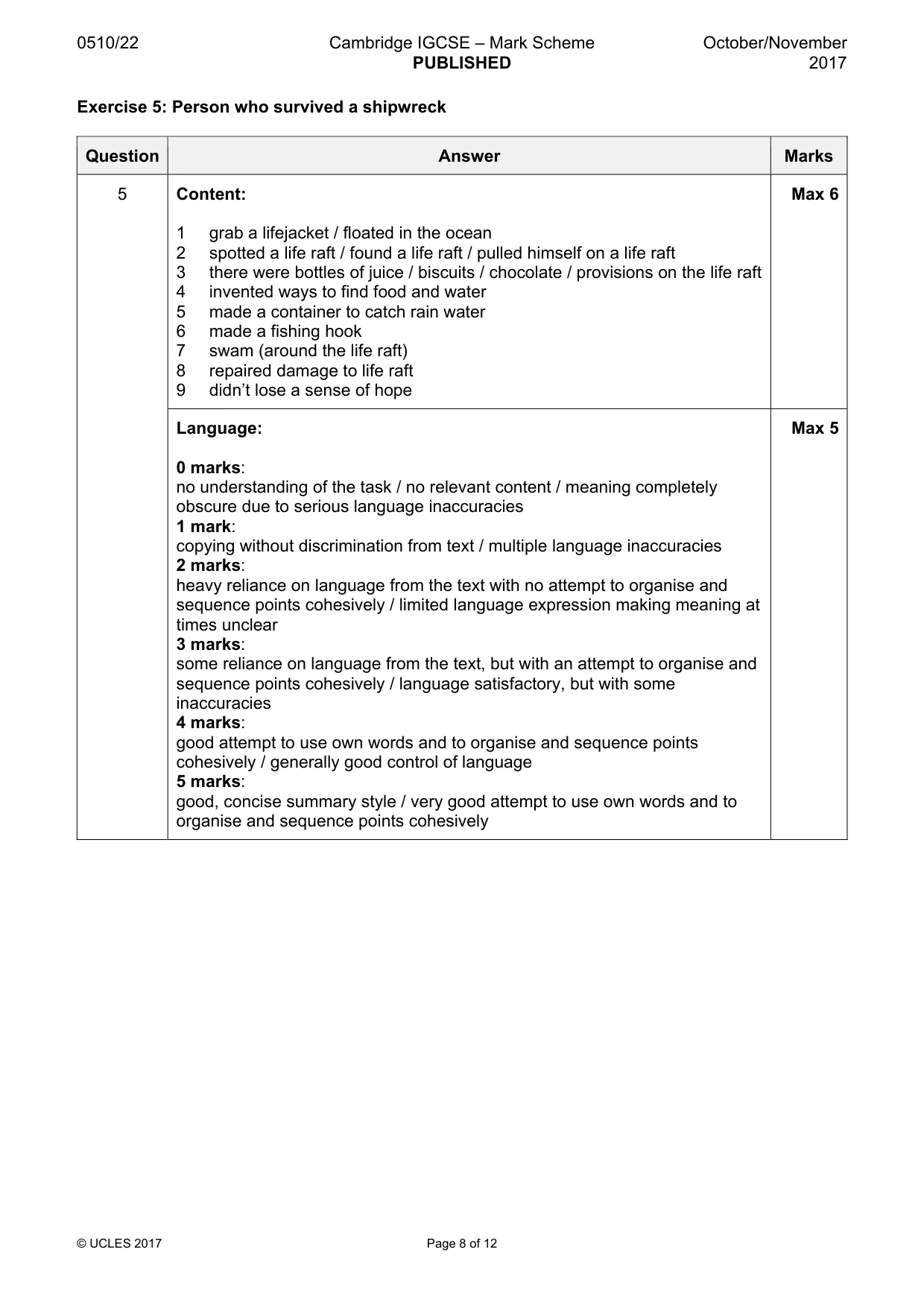 Mark scheme, page 8 of 12