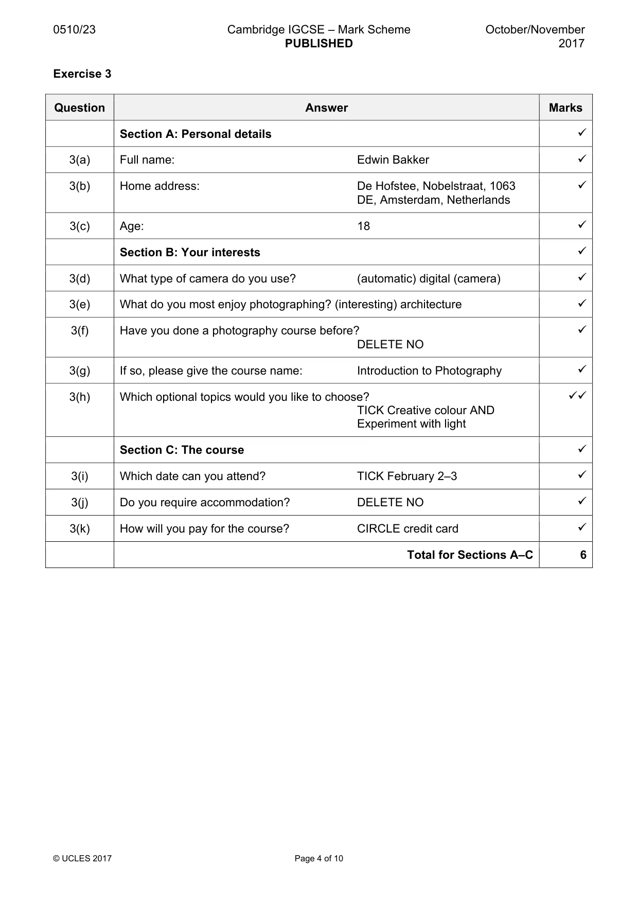 Mark scheme, page 4 of 10