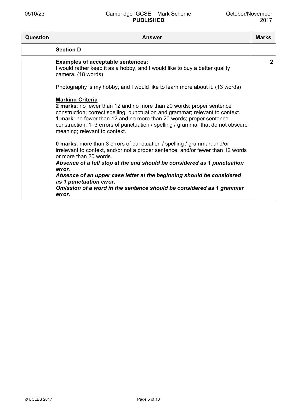 Mark scheme, page 5 of 10